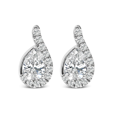 14K White Gold 5/8 Cttw Lab Grown Diamond Tear Drop Halo Stud Earring