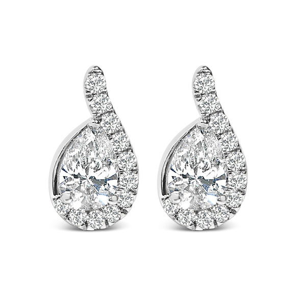 14K White Gold 5/8 Cttw Lab Grown Diamond Tear Drop Halo Stud Earring
