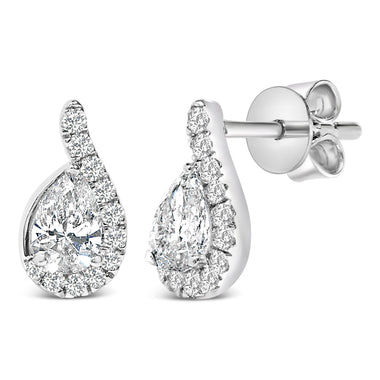 14K White Gold 5/8 Cttw Lab Grown Diamond Tear Drop Halo Stud Earring - 0