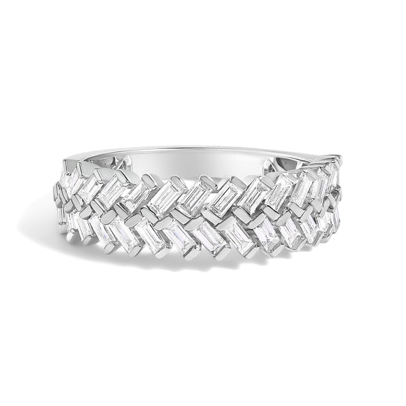 14K White Gold 7/8 Cttw Lab Grown Baguette Weave Design Band Ring