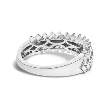 14K White Gold 7/8 Cttw Lab Grown Baguette Weave Design Band Ring - 0