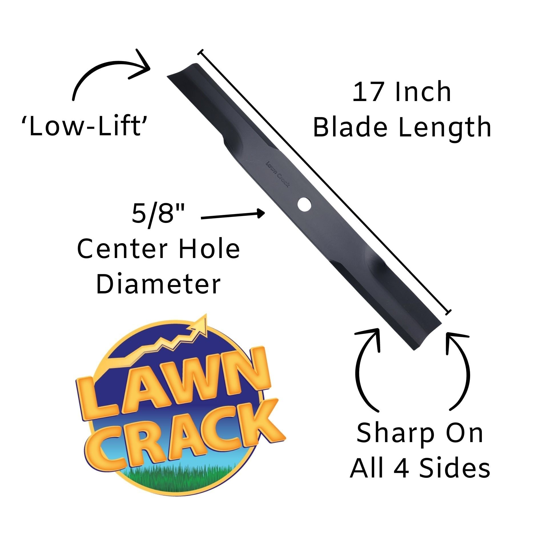 50" Mower Low-Lift Blade (17" Long, 5/8" Hole) Hardened Steel