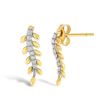 14K Yellow Gold 1/10 Cttw Diamond Leaf Drop Stud Earrings - 0