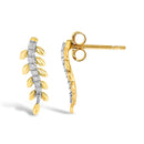 14K Yellow Gold 1/10 Cttw Diamond Leaf Drop Stud Earrings-3