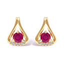 14K Yellow Gold Red Ruby and Diamond Accent Teardrop Stud Earrings-1