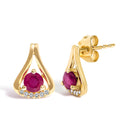 14K Yellow Gold Red Ruby and Diamond Accent Teardrop Stud Earrings-2