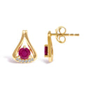 14K Yellow Gold Red Ruby and Diamond Accent Teardrop Stud Earrings-3