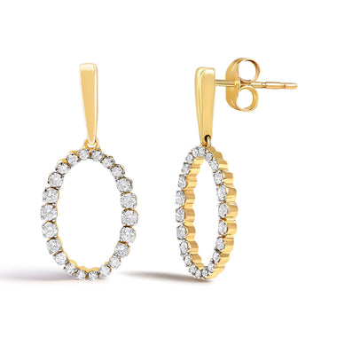 14K Yellow Gold Graduating 1/2 Cttw Diamond Oval Dangle Earrings - 0