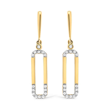 14K Yellow Gold 1/5 Cttw Diamond Paper Clip Dangle Earrings