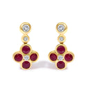 14K Yellow Gold 1/10 Cttw Diamond and  Ruby Floral Dangle Earrings-1