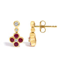 14K Yellow Gold 1/10 Cttw Diamond and  Ruby Floral Dangle Earrings-3