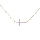 10K Yellow Gold 1/5 Cttw Diamond Sideways Cross Pendant Necklace-1