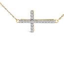 10K Yellow Gold 1/5 Cttw Diamond Sideways Cross Pendant Necklace-2