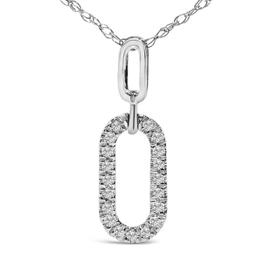 14K White Gold Diamond Accent Paperclip Pendant Necklace - 0