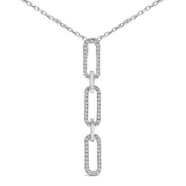 14K White Gold 1/10 Cttw Diamond Triple Paper Clip Pendant Necklace - 0