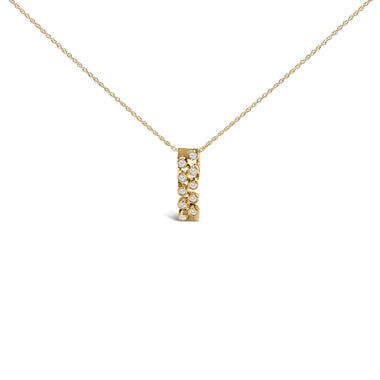 14K Yellow Gold Bezel Set 1/7 Cttw Diamond Vertical Bar Pendant Necklace - 0