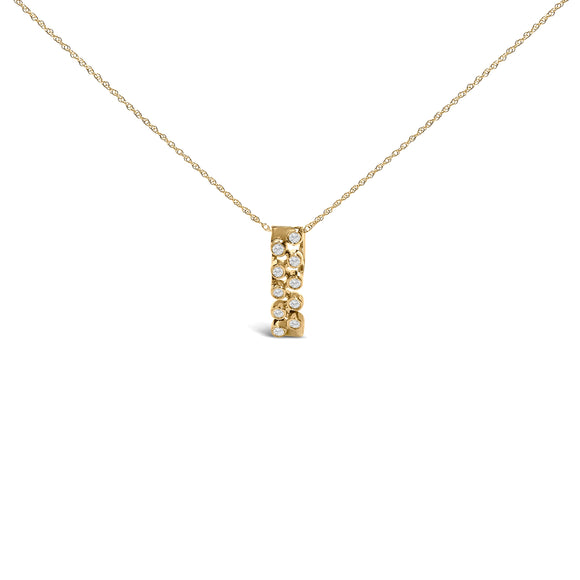 14K Yellow Gold Bezel Set 1/7 Cttw Diamond Vertical Bar Pendant Necklace