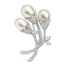 18K White Gold 2 1/5 Cttw Diamond and South Sea Pearl Floral Brooch Pin (G-H Color, VS1-VS2 Clarity)-5