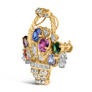 18K Yellow Gold 1 1/10 Cttw Diamond and Mixed Gemstone Floral Bouquet Pendant and Brooch Pin (G-H Color, VS1-VS2 Clarity)-2