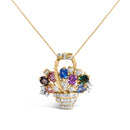 18K Yellow Gold 1 1/10 Cttw Diamond and Mixed Gemstone Floral Bouquet Pendant and Brooch Pin (G-H Color, VS1-VS2 Clarity)-5