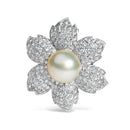 18K White Gold 2 3/4 Cttw Diamond and 12.5 MM Cultured Freshwater Pearl Floral Brooch Pin (G-H Color, VS1-VS2 Clarity)-9