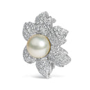 18K White Gold 2 3/4 Cttw Diamond and 12.5 MM Cultured Freshwater Pearl Floral Brooch Pin (G-H Color, VS1-VS2 Clarity)-10
