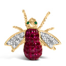 18K Yellow Gold 3/8 Cttw Diamond and 6 3/4 Cttw Red Ruby Bumblebee Brooch Pin (F-G Color, VS2-SI1 Clarity)-4