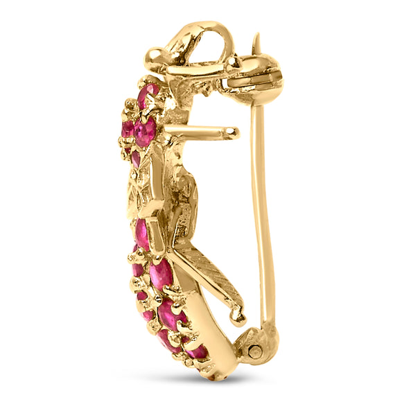 14K Yellow Gold Red Ruby Bee Brooch Pin