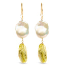 14K Yellow Gold Citrine and Baroque Pearl Drop and Dangle Earrings 1 3/4 Inch Dangle-4