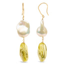 14K Yellow Gold Citrine and Baroque Pearl Drop and Dangle Earrings 1 3/4 Inch Dangle-6
