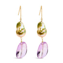 14K Yellow Gold Amethyst and Baroque Pearl Drop and Dangle Earrings 2" Inch Dangle Length-4
