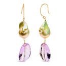 14K Yellow Gold Amethyst and Baroque Pearl Drop and Dangle Earrings 2" Inch Dangle Length-6
