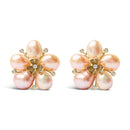 18K Rose Gold 3/8 Cttw Diamond and Freshwater Pearl Blossom Stud Earrings-1