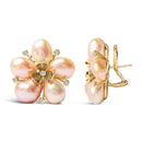 18K Rose Gold 3/8 Cttw Diamond and Freshwater Pearl Blossom Stud Earrings-3