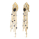 14K Yellow Gold 1.0 Cttw Diamond and Blue Sapphire Chandelier Earrings-2