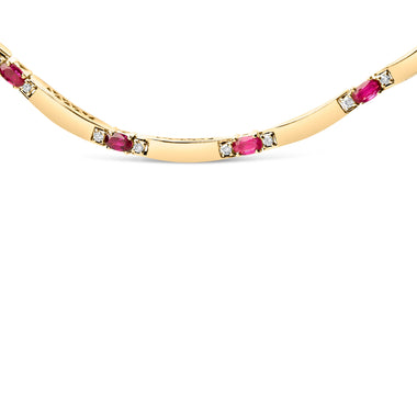 14K Yellow Gold Red Ruby and 3/8 Cttw Diamond Alternating Link Necklace - 0