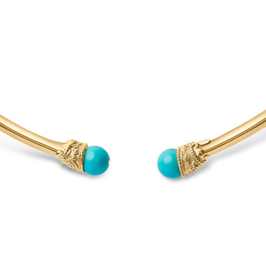 18K Yellow Gold Sculpted Collar Necklace with Turquoise Cabochon Ends - 0