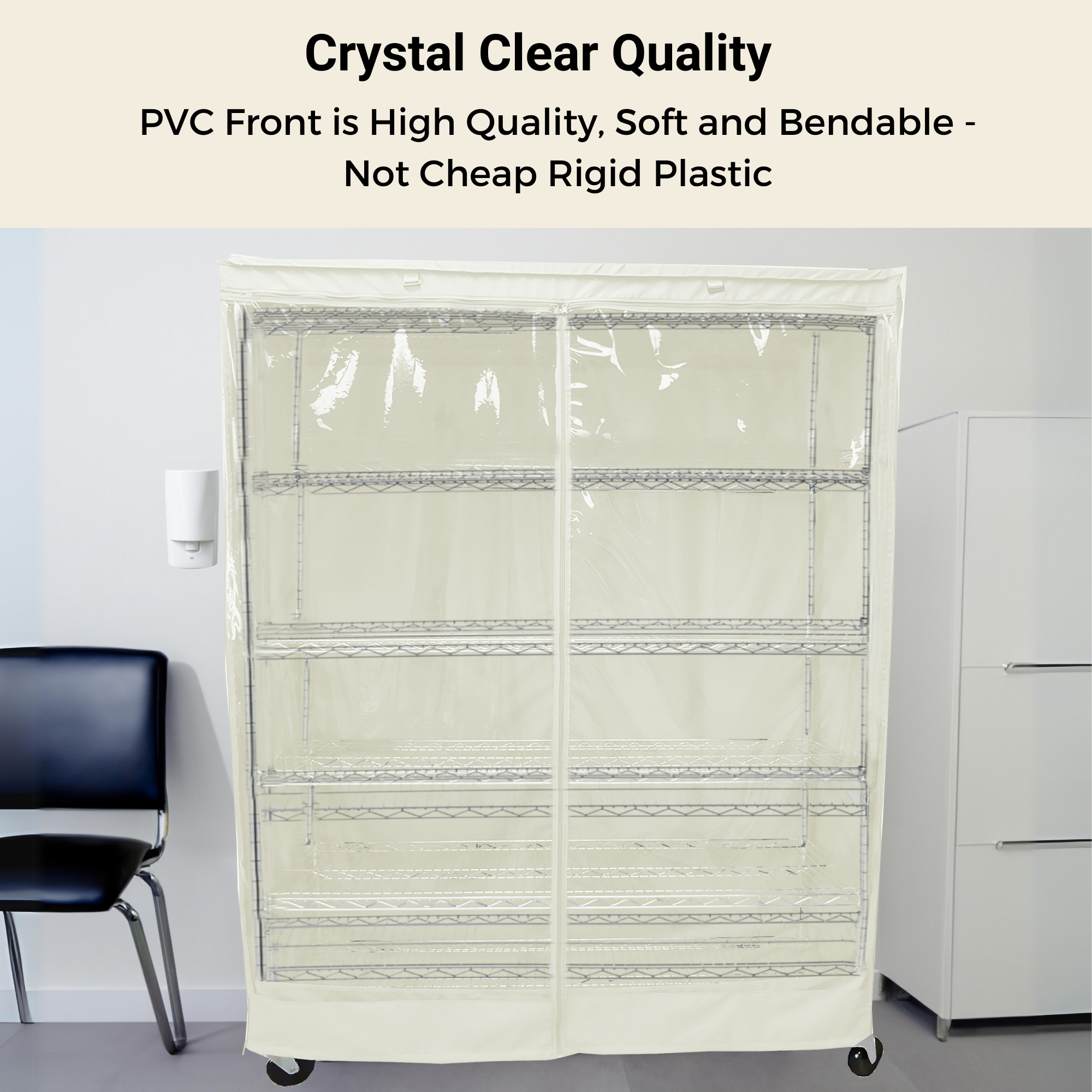 Storage Shelving Unit Cover, fits racks 48"W x 18"D x 72"H one side see through panel in Off White - 0