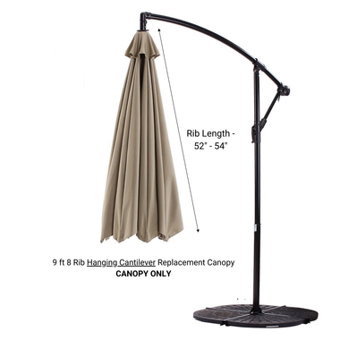 9ft Cantilever Hanging Umbrella 8 Rib Replacement Canopy Taupe - 0