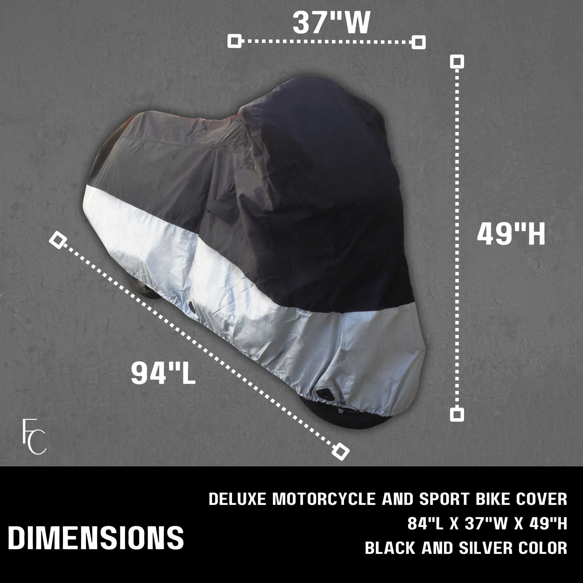 Heavy Duty Motorcycle Cover with Cable & Lock (XL) Black