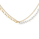 18K Yellow Gold Vermeil Cultured Pearl Strand Necklace with Rolo and Paperclip Chain-1