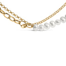 18K Yellow Gold Vermeil Cultured Pearl Strand Necklace with Rolo and Paperclip Chain-2