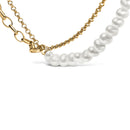 18K Yellow Gold Vermeil Cultured Pearl Strand Necklace with Rolo and Paperclip Chain-3