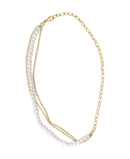 18K Yellow Gold Vermeil Cultured Pearl Strand Necklace with Rolo and Paperclip Chain-4