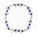 18K White Gold 1 3/4 Cttw Diamond and 3x3mm Round Blue Sapphire Gemstone Floral Link Bracelet (G-H Color, SI1-SI2 Clarity) - Size 7"-6