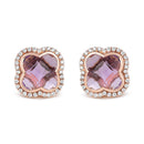 18K Rose Gold 3/8 Cttw Diamond and 11x11mm Clover-Cut Purple Amethyst Gemstone Clover Halo Stud Earrings (G-H Color, SI1-SI2 Clarity)-4