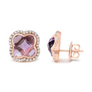 18K Rose Gold 3/8 Cttw Diamond and 11x11mm Clover-Cut Purple Amethyst Gemstone Clover Halo Stud Earrings (G-H Color, SI1-SI2 Clarity)-6