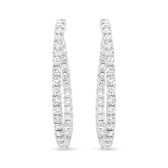 18K White Gold 3 5/8 Cttw Round Diamond Curved Inside-Outside Hoop Earrings (F-G Color, VS1-VS2 Clarity)