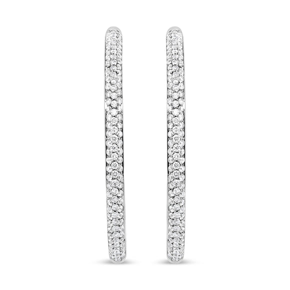 18K White Gold 2.00 Cttw Round-Cut Diamond Inner-Outer Hoop Earrings (F-G Color, VS1-VS2 Clarity)