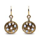18K Yellow Gold 1 2/3 Cttw Diamond and Blue Sapphire Bezel Set Gemstone Cluster Medallion Dangle Earrings (Brown and G-H Color, SI1-SI2 Clarity)-4